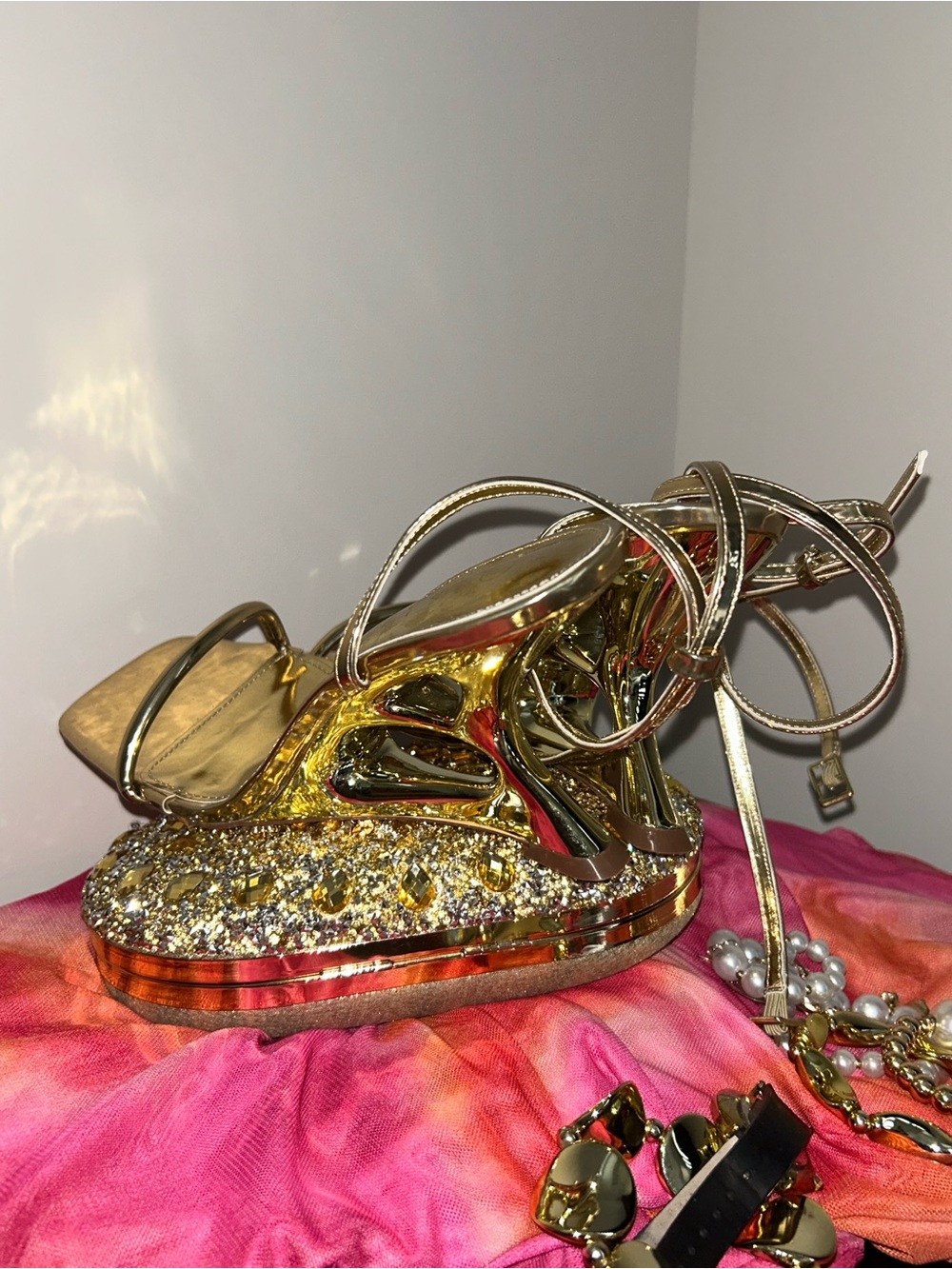 Gold Platform Strappy Women's Wedges